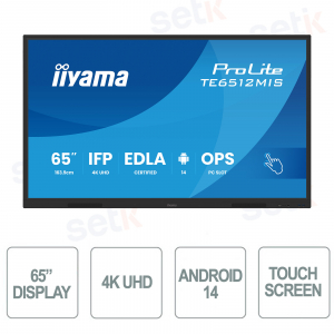 TE6512MIS-B4AG - iiyama 65" 4K Interactive Display - Android Touchscreen for School and Office