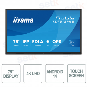 iiyama TE7512MIS 75" 4K Interactive Display – Android, USB-C & Touch AI
