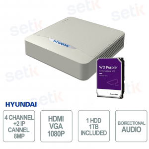 ZVR HYUNDAI HYU-1040-1TB 5-in-1 | Registratore 4 Canali 8MP con HDD 1TB