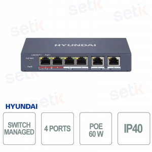 HYU-1065 4-Port PoE Switch with Hi-PoE, Remote Management and 300m LAN