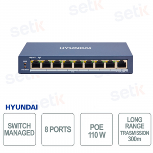 Switch PoE HYU-1066: 8 Porte, Uplink Gigabit, 300m LAN e 110W PoE