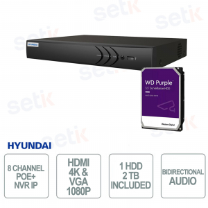 NVR HYU-1070-2TB: 8 Channel PoE+, HDMI 4K and 2TB HDD Included