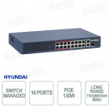 Switch PoE HYU-1071: 16 Porte, Gigabit Combo, 130W e 300m LAN