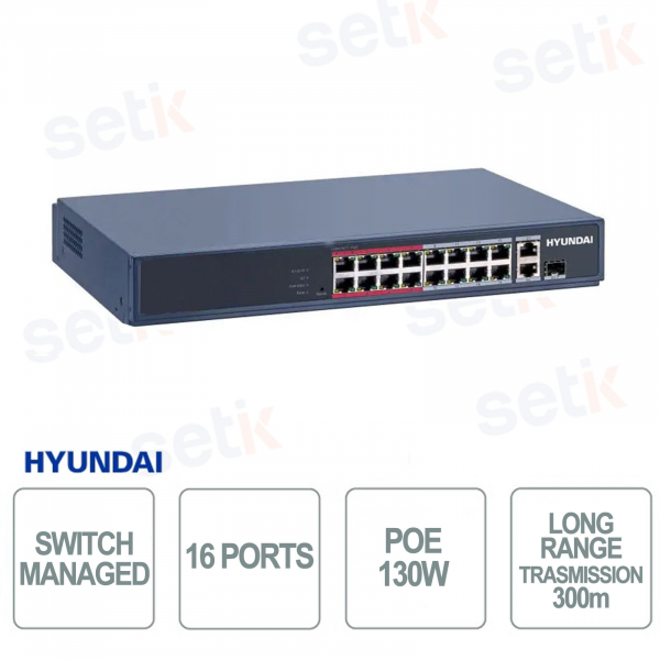 PoE Switch HYU-1071: 16 Ports, Gigabit Combo, 130W and 300m LAN