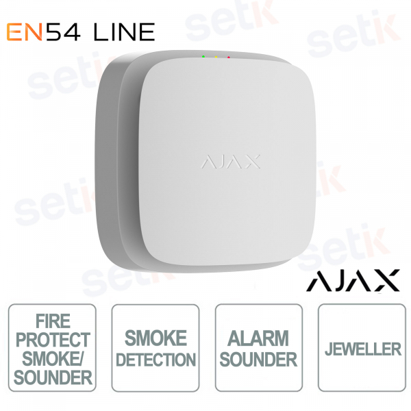 Ajax EN54 FireProtect (Smoke/Sounder) Jeweller White – Wireless Smoke Detector and Built-in Siren
