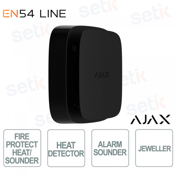 Ajax EN54 Black Heat Detector with Integrated Wireless Siren
