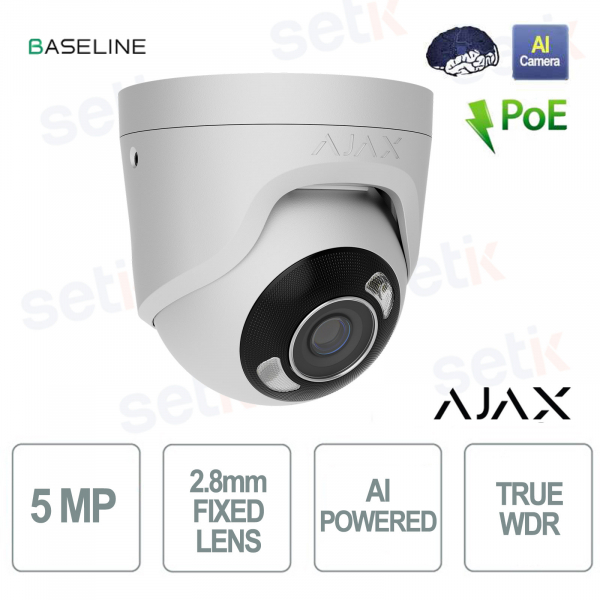 Ajax TurretCam HL 5MP 2.8mm bianca: Telecamera IP con AI e Visione Notturna
