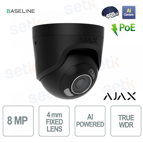 Ajax TurretCam HL 8MP 4mm nera: Telecamera IP con AI e Visione Notturna