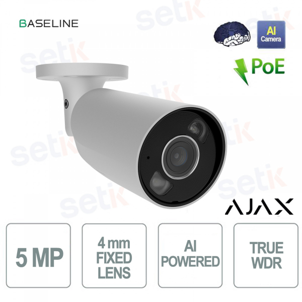 Ajax BulletCam HL 5MP 4mm Bianca con AI – Telecamera IP di Sicurezza Intelligente con TrueWDR