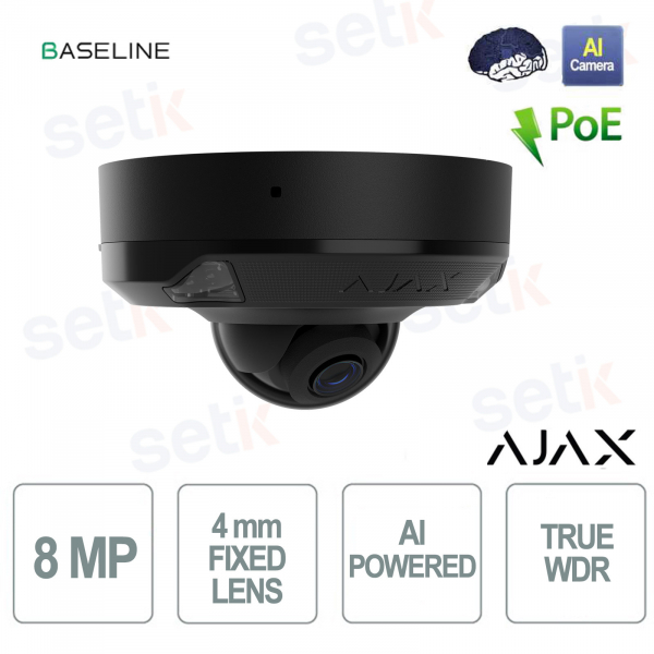 Ajax DomeCam Mini HL 8MP 4mm Nera con AI – Telecamera IP Smart