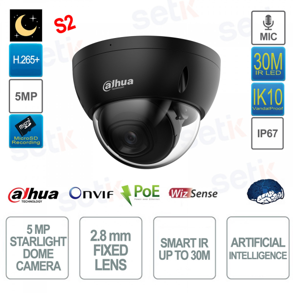 Dahua IPC-HDBW2541E-S-S2-B 5MP 2.8mm Nera con AI – Telecamera Dome IP
