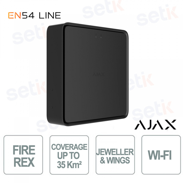 Ajax EN54 Fire ReX Jeweller Black – EN54 Certified Wireless Fire Alarm Repeater with Coverage of Up to 35 km²