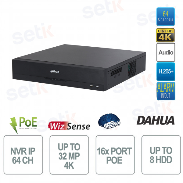 Dahua NVR5864-16P-EI2: Videoregistratore di rete AI 64 canali con PoE