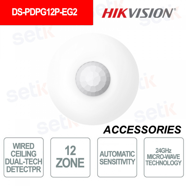 Rilevatore PIR cablato da soffitto - Doppia tecnologia - Sensore Quad element e micro-onde 24Ghz