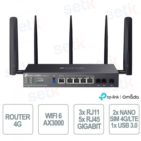 TP-Link Omada DR3650v-4G | AX3000 WiFi 6 DSL Gateway with 4G+ Cat6 up to 300 Mbps