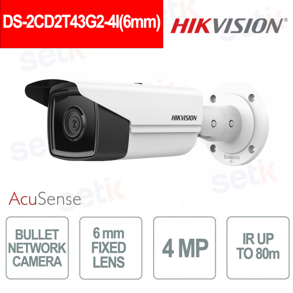 Telecamera Hikvision 4MP 4I 6mm con AcuSense AI, IR 80m e protezione IP67