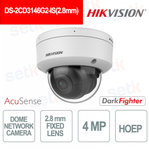 Telecamera Dome Hikvision 4MP 2.8mm AcuSense AI con DarkFighter e HEOP