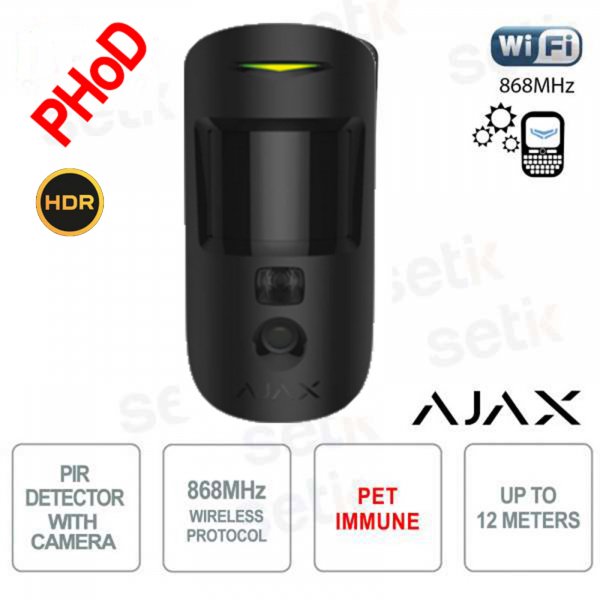 Wireless IR Motion Detector - Ajax MotionCam HDR (PhOD) Jeweler Black – PIR Sensor with HDR Photo Verification