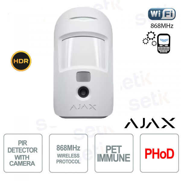 Wireless IR Motion Detector - Ajax MotionCam HDR (PhOD) Jeweller White – PIR Sensor with HDR Photo Verification