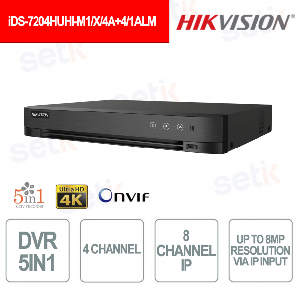 iDS-7204HUHI-M1/X/4A+4/1ALM DVR 4 Canali AcuSense con AI, Riconoscimento Facciale e Registrazione 8MP - Hikvision