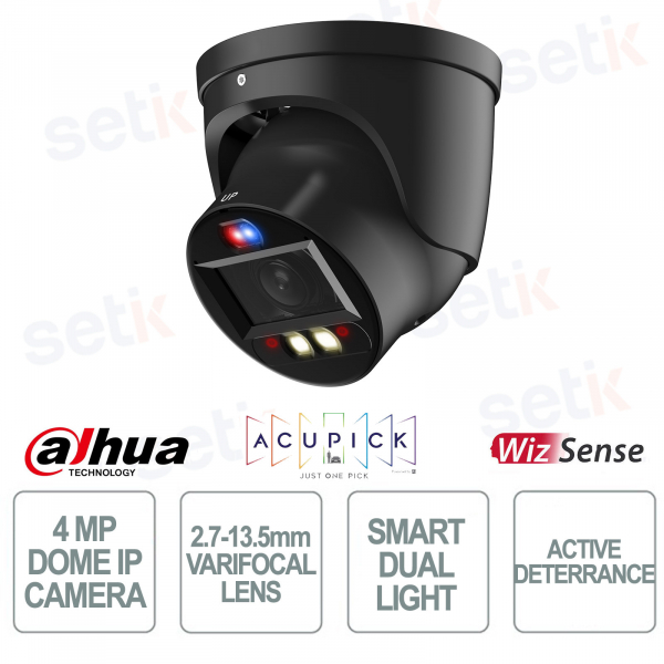 Telecamera Dahua IPC-HDW3449H-ZAS-PV-B 4MP Nera Varifocale con AI, Smart Dual Light e Protezione Perimetrale
