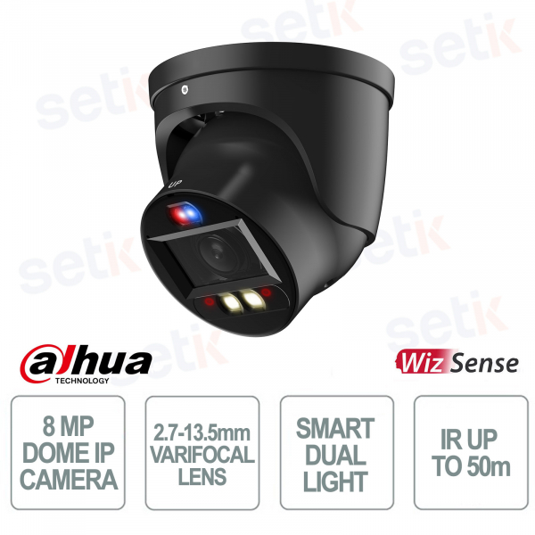 Telecamera Dahua IPC-HDW3849H-ZAS-PV-B 8MP Nera Varifocale 2.7–13.5mm con AI e Smart Dual Light