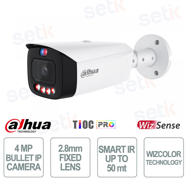 Telecamera Dahua 4MP WizSense IP Bullet 2.8mm Bianca con AI e Visione Notturna a Colori