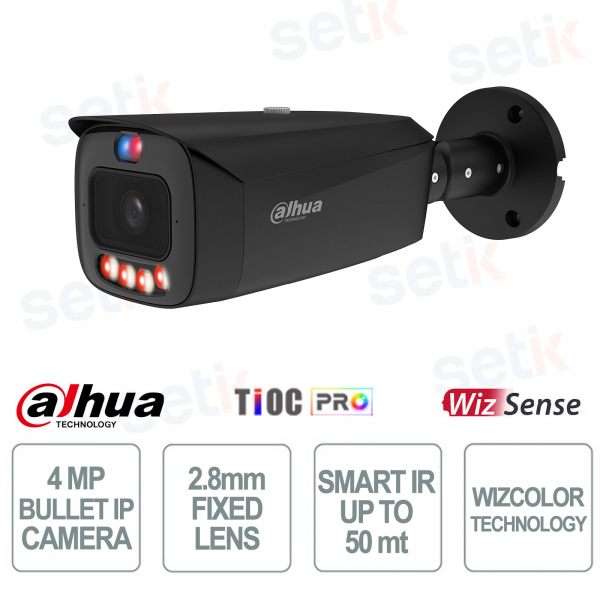 Telecamera Dahua 4MP WizSense IP Bullet 2.8mm Nera con AI e Visione Notturna a Colori