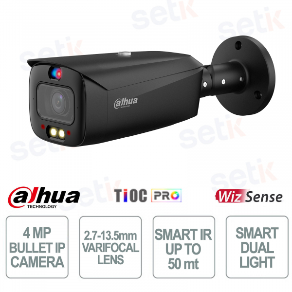 Telecamera Dahua 4MP IP Bullet Nera Varifocale 2.7–13.5mm con AI e Visione Notturna
