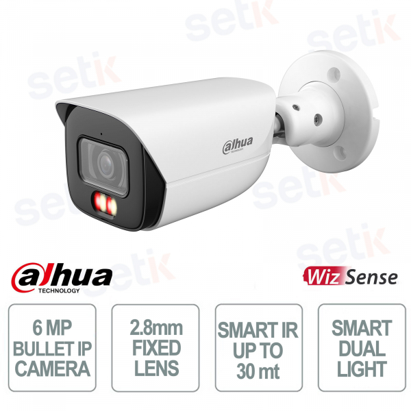 Telecamera Dahua 6MP Bullet IP Bianca 2.8mm con AI e Smart Dual Light