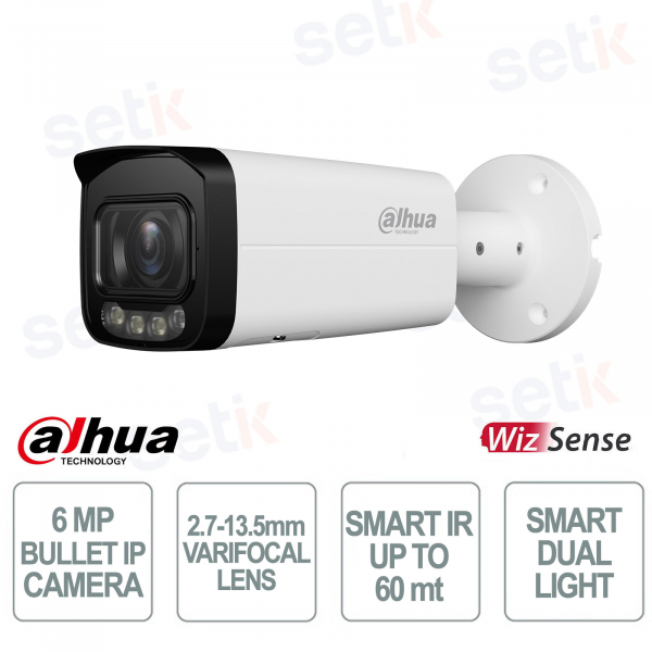 Telecamera Dahua 6MP Bullet IP Varifocale 2.7–13.5mm con AI e Smart Dual Light