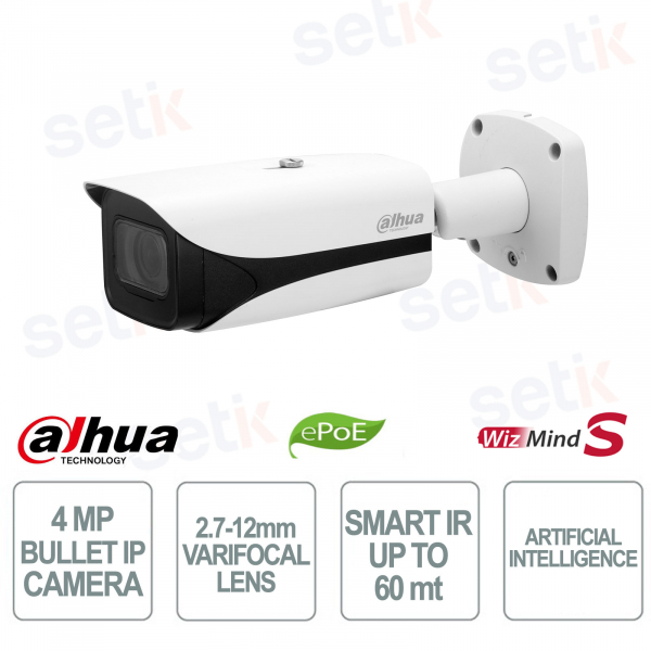 Telecamera Dahua 4MP Bullet IP Varifocale 2.7–12mm con AI e Visione Notturna