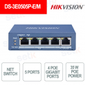 Hikvision DS-3E0505P-E/M | 4-Port 35W Gigabit PoE Switch for Networks and Video Surveillance