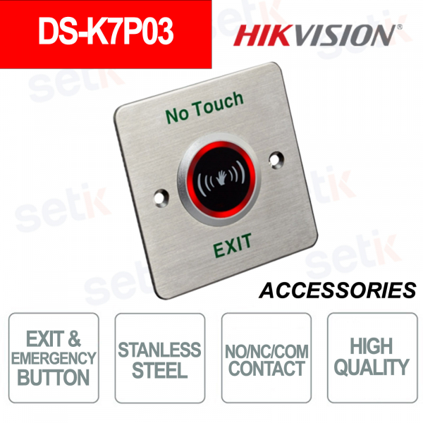 DS-K7P03: pulsante uscita ed emergenza in acciaio inox - Hikvision
