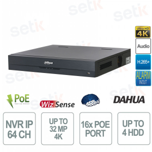NVR5464-16HP-EI2 – NVR 64 Canali AI WizSense EI2 con 8K e 16 PoE - Dahua