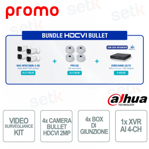 HDCVI Bullet Bundle: Video Surveillance Kit with 2MP Cameras, Junction Box, and AI Video Recorder