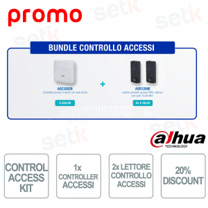 Bundle Controllo Accessi Dahua: Controller ASC3202B con Web Server e 2 Lettori ASR1200E IP66 a Card 13.56 MHz