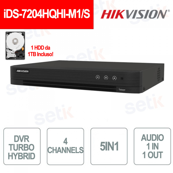 iDS-7204HQHI-M1/S - Hikvision DVR - 5in1 - 4 channels IP 6MP - Face detection