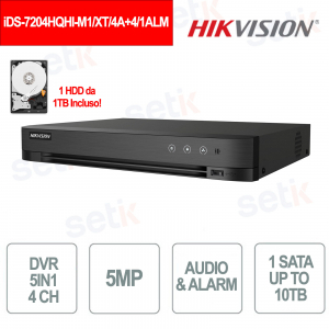 AcuSense 4-Channel DVR with Audio, H.265 Pro+, 5MP Support and AI for Intelligent Detection - Hikvision