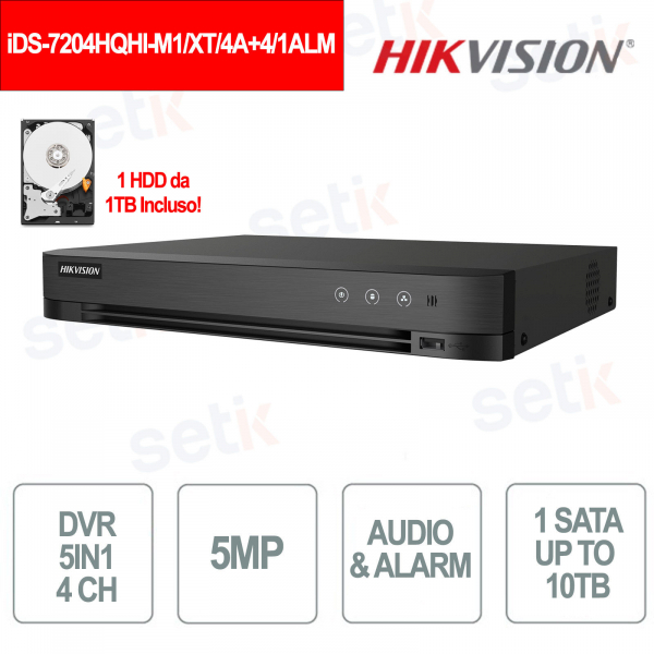 DVR AcuSense 4 canaux avec audio, H.265 Pro+, prise en charge 5 MP et IA pour une détection intelligente - Hikvision