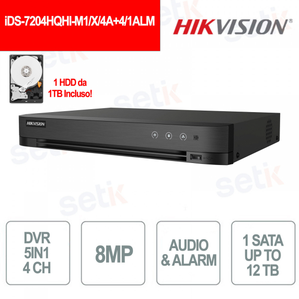 DVR AcuSense 8MP 4 canaux avec IA, H.265 Pro+, détection de véhicule/humain et accès à distance - Hikvision