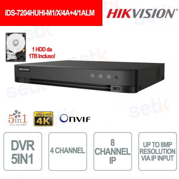 iDS-7204HUHI-M1/X/4A+4/1ALM 4-Channel AcuSense DVR with AI, Facial Recognition, and 8MP Recording - Hikvision