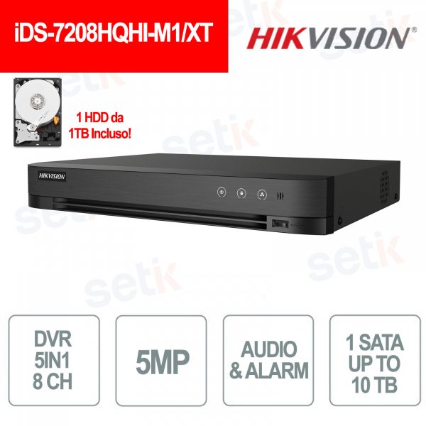 DVR AcuSense 8 canaux avec IA, H.265 Pro+, 5 en 1, détection de véhicule/humain et accès à distance - Hikvision