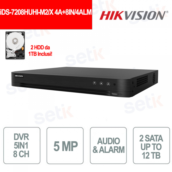 DVR AcuSense 8 canaux avec IA, 5 Mpx, H.265 Pro+, détection de véhicule/humain et accès à distance, alarme - Hikvision