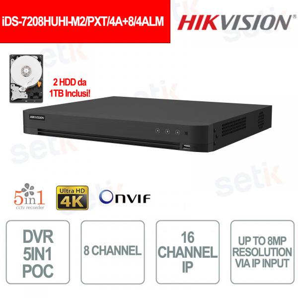 Hikvision iDS-7208HUHI-M2/PXT/4A+8/4ALM 8-Channel 4K DVR with AI, Facial Recognition, and Perimeter Protection