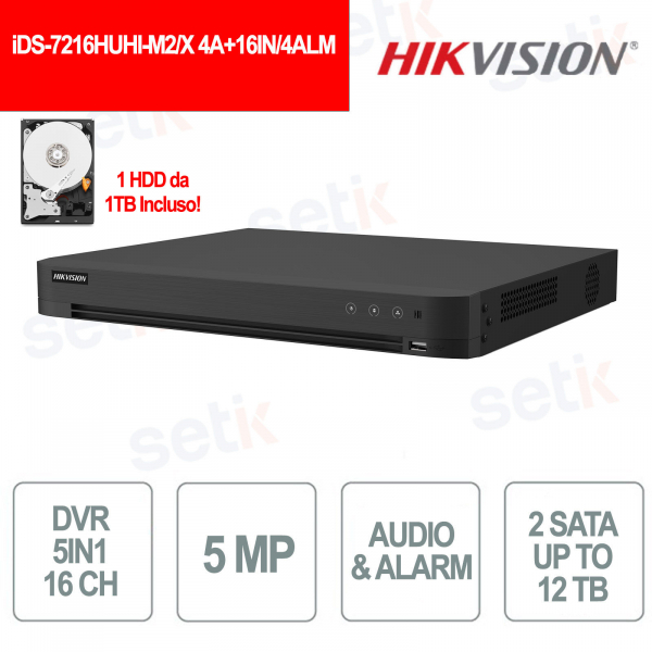 DVR AcuSense 5MP 16 canaux avec IA, H.265 Pro+, détection de véhicules/personnes et accès à distance - Hikvision