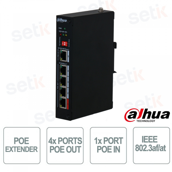 PFT1500 – Extendeur PoE 5 ports 90 W pour vidéosurveillance et réseaux professionnels - Dahua