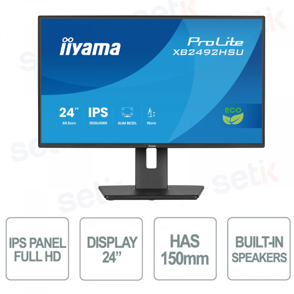 Moniteur iiyama ProLite XB2492HSU-B1 – Écran IPS Full HD 24 pouces avec support ergonomique et design écologique