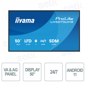 Iiyama ProLite LH5075UHS-B2AG 50 pouces 4K Android – Écran professionnel 24h/24 et 7j/7 pour l'affichage dynamique
