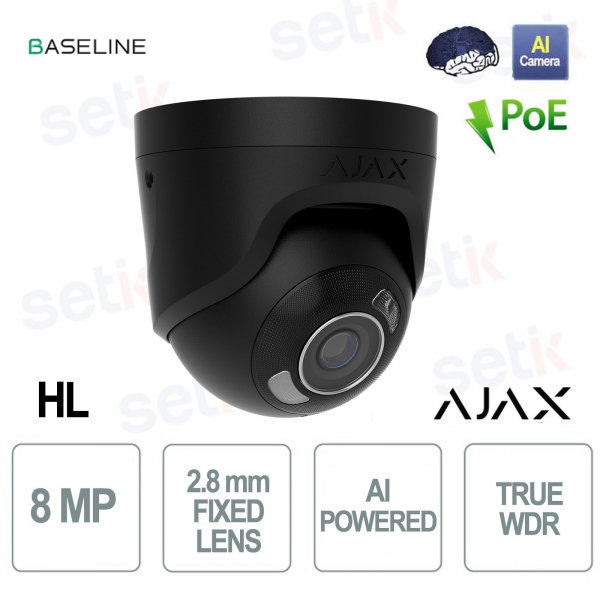 Ajax TurretCam HL 8MP 2,8 mm Noir : Caméra IP avec IA et vision nocturne